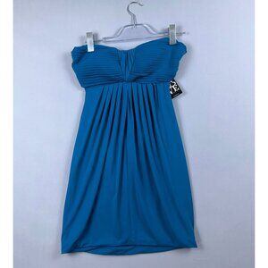 Love Tease Mini Strapless Dress Womens Size 9 Backless Pleated Front Blue